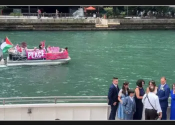 Family taking wedding photos in Chicago interrupted by pro-Palestinian protesters