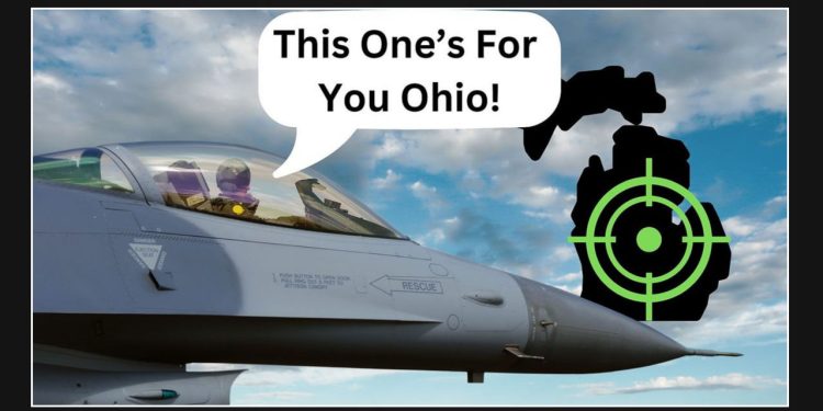 Ohio sends an F-16 and full fuel tanks to Michigan